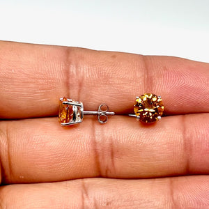 4.38 Ct Round Citrine Stud Earrings – AAA Citrine in 14K White Gold, November Birthstone Jewelry, Screw Back or Push Back