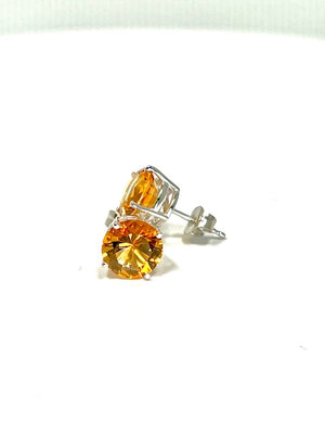 4.38 Ct Round Citrine Stud Earrings – AAA Citrine in 14K White Gold, November Birthstone Jewelry, Screw Back or Push Back