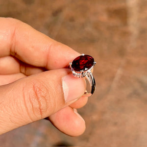 6.88 Ct Oval Garnet Solitaire Ring – AAA Garnet Engagement Ring in 18K White Gold, Ring Size 6, Statement Cocktail Ring
