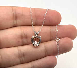Morganite Pendant Necklace | 14K White Gold AAA Heart Morganite Solitaire Pendant 18" Singapore Chain Gift for Her