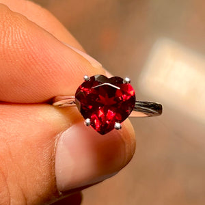 3.80 Ct Heart Garnet Solitaire Ring – 10mm AAA Garnet Engagement Ring in 14K White Gold, January Birthstone Ring Size 6