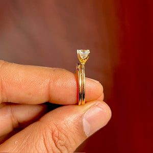 0.95 Ct Round White Sapphire Engagement Ring Set – 6mm AA White Sapphire Bridal Wedding Ring in 14K Yellow Gold