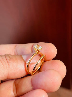 0.95 Ct Round White Sapphire Engagement Ring Set – 6mm AA White Sapphire Bridal Wedding Ring in 14K Yellow Gold