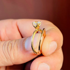 0.95 Ct Round White Sapphire Engagement Ring Set – 6mm AA White Sapphire Bridal Wedding Ring in 14K Yellow Gold