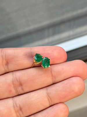 Natural Emerald Stud Earrings 8x6mm Oval | 1.82-2.55 CT AA Grade | 18K Yellow Gold Scroll Design | May Birthstone Jewelry Gif