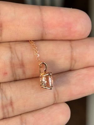 2.00 Ct Cushion Cut Morganite Pendant in 14K Rose Gold – 8mm Checkerboard Solitaire Necklace – Pink Gold Scroll Pendant with Chain