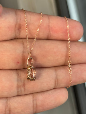 2.00 Ct Oval Morganite Pendant in 14K Rose Gold – 10x8mm AAA Solitaire Necklace – Pink Gold Scroll Pendant with Chain – Bridal Gift Jewelry