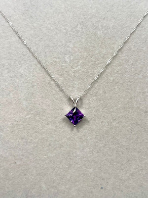 Platinum Amethyst Pendant – 1.40-1.75 Ct 7mm AAA Princess-Cut Purple Solitaire Necklace – Genuine February Birthstone Jewelry Gift