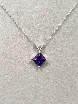 Platinum Amethyst Pendant – 1.40-1.75 Ct 7mm AAA Princess-Cut Purple Solitaire Necklace – Genuine February Birthstone Jewelry Gift