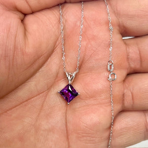 Platinum Amethyst Pendant – 1.40-1.75 Ct 7mm AAA Princess-Cut Purple Solitaire Necklace – Genuine February Birthstone Jewelry Gift