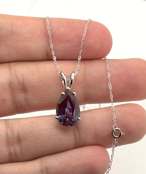 14x9 mm Lab Created Alexandrite Pendant | 14K White Gold AAA Pear Cut Solitaire Necklace