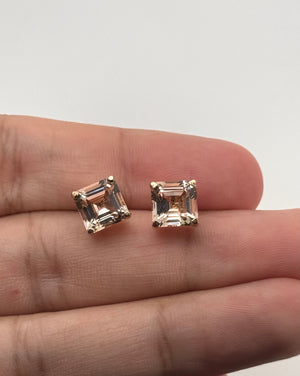 Morganite stud earrings presented in a luxury gift box for anniversary and birthday gifting 