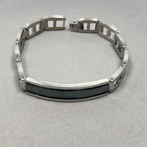 Diamond-Cut Black Steel Men's Bracelet – Stainless Steel Resin Linear Design, Modern Masculine Jewelry