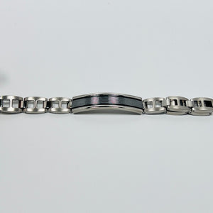 Diamond-Cut Black Steel Men's Bracelet – Stainless Steel Resin Linear Design, Modern Masculine Jewelry