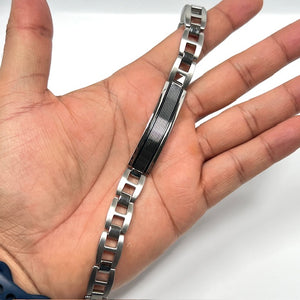Diamond-Cut Black Steel Men's Bracelet – Stainless Steel Resin Linear Design, Modern Masculine Jewelry