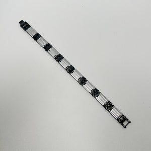 Men's Black Steel Bracelet – Stainless Steel Resin, White Rectangular Linear Design, Modern Masculine Jewelry