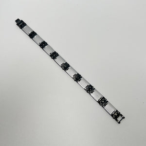 Men's Black Steel Bracelet – Stainless Steel Resin, White Rectangular Linear Design, Modern Masculine Jewelry