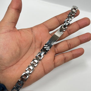 Onyx & Mother of Pearl Men’s Bracelet – Stainless Steel Resin, Checkboard Design, Modern Masculine Jewelry