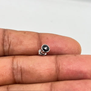 0.37-0.42 Ct Black Diamond Men’s Stud Earring in 14K White Gold, Round Rose Cut Black Diamond, AAA Quality Bezel Set Diamond Earring