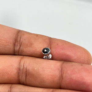 0.37-0.42 Ct Black Diamond Men’s Stud Earring in 14K White Gold, Round Rose Cut Black Diamond, AAA Quality Bezel Set Diamond Earring