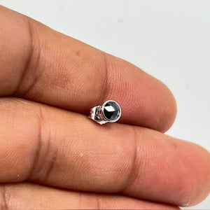 0.37-0.42 Ct Black Diamond Men’s Stud Earring in 14K White Gold, Round Rose Cut Black Diamond, AAA Quality Bezel Set Diamond Earring