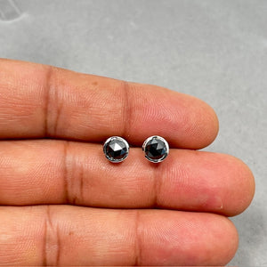 0.80–0.98 Ct Black Diamond Men’s Stud Earrings in 14K White Gold – Round Rose Cut Solitaire Bezel Set AA Quality