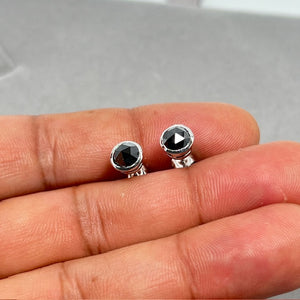 0.80–0.98 Ct Black Diamond Men’s Stud Earrings in 14K White Gold – Round Rose Cut Solitaire Bezel Set AA Quality
