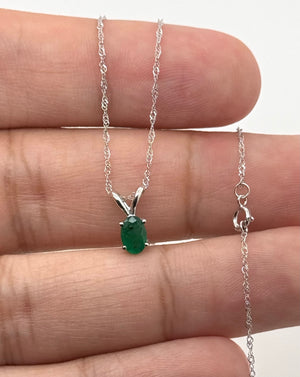 6x4 mm Natural Emerald Pendant | 14K White Gold AA Oval Solitaire Necklace Gift for Her