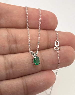 6x4 mm Natural Emerald Pendant | 18K White Gold AA Oval Solitaire Necklace Gift for Her