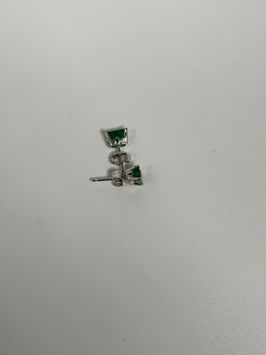Natural Emerald Stud Earrings 6x4mm AA Emerald-Cut in 14K White Gold | 0.98-1.07 CT Scroll Design Prong Set | May Birthstone Fine Jewelry