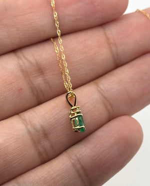 6x4 mm Natural Emerald Pendant | 14K Yellow Gold AA Oval Solitaire Necklace with Diamond Accent Gift for Her