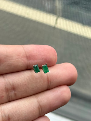 Emerald Scroll Stud Earrings – AA 5x3mm Emerald Cut in 14K White Gold – Classic May Birthstone Jewelry