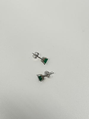 Emerald Scroll Stud Earrings – AA 5x3mm Emerald Cut in 14K White Gold – Classic May Birthstone Jewelry