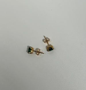 Natural Emerald Scroll Stud Earrings 14K Yellow Gold 6x4mm Oval AA Grade | Green Gemstone Earrings for Women | May Birthstone Gift