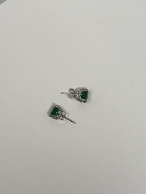 Natural Emerald Stud Earrings 8x6mm Oval AA | 1.82-2.55 Ct Scroll Earrings in 18K White Gold | May Birthstone Jewelry for Her