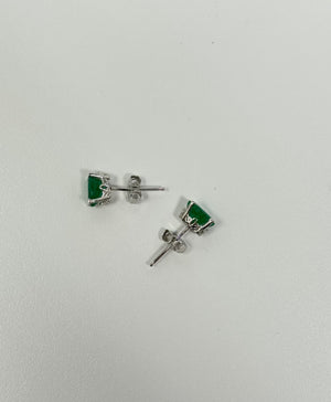 Natural Emerald Scroll Stud Earrings 7x5mm Oval 1.20-1.60 Cts AA Grade in Platinum | May Birthstone | Genuine Emerald Jewelry