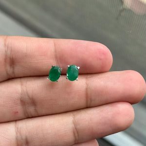 Natural Emerald Scroll Stud Earrings 7x5mm Oval 1.20-1.60 Cts AA Grade in Platinum | May Birthstone | Genuine Emerald Jewelry