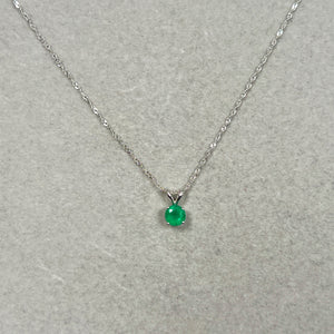 Natural Emerald Pendant 0.26–0.58 Ct Round AA Quality 14K White Gold | Solitaire Emerald Necklace | May Birthstone Jewelry
