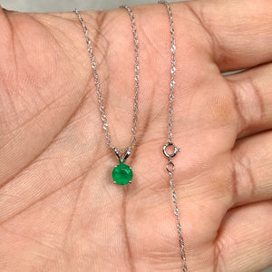 Natural Emerald Pendant 5mm 14K White Gold