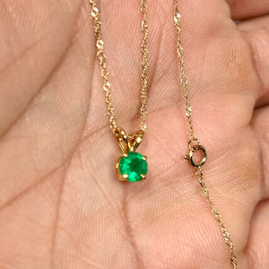 Natural Emerald Pendant 0.31–0.55 Ct Round AA Quality 14K Yellow Gold | Solitaire Emerald Necklace | May Birthstone Jewelry