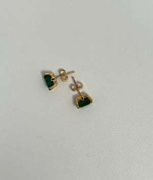 Natural Emerald Stud Earrings 7x5mm AA Quality in 14K Yellow Gold | 1.83-2.25 Cts | May Birthstone Jewelry | Classic Scroll Setting