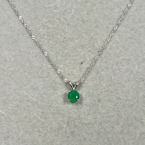 Natural emerald solitaire pendant 0.41-0.74 ct round AA quality in 14k white gold with 18 inch Singapore chain fine jewelry