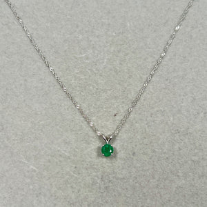 Natural Emerald Solitaire Pendant 0.41–0.74 Ct Round AA Quality | 14K White Gold | 18" Singapore Chain