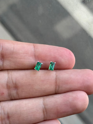 Natural Emerald Stud Earrings 7x5mm AA Quality in 14K Yellow Gold | 1.83-2.25 Cts | May Birthstone Jewelry | Classic Scroll Setting (Copy)