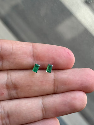 Natural Emerald Stud Earrings 7x5mm AA Quality in 14K Yellow Gold | 1.83-2.25 Cts | May Birthstone Jewelry | Classic Scroll Setting (Copy)