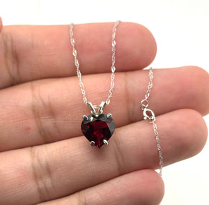 10 mm Natural Garnet Heart Pendant | 14K White Gold AAA Heart Solitaire Necklace Gift for Her