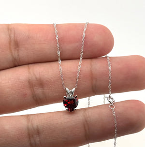 7 mm Natural Garnet Heart Pendant | 14K White Gold AAA Heart Solitaire Necklace Gift for Her
