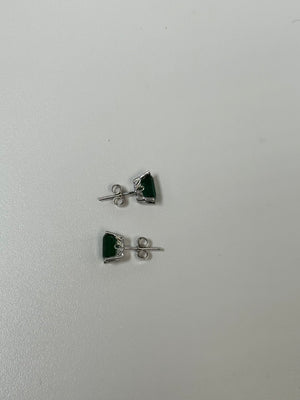 Natural Emerald Stud Earrings 18K White Gold – 7x5mm Emerald Cut AA Grade – Scroll Design – 1.83-2.25 CT – May Birthstone Jewelry