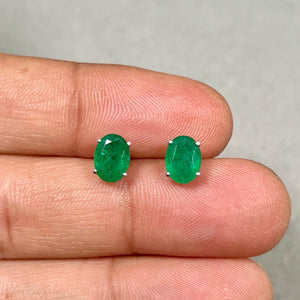 natural emerald stud earrings platinum oval 8x6mm