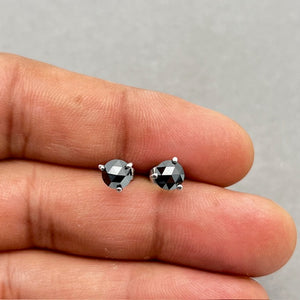 3/4 Ct Black Diamond Men’s Stud Earring in 14K White Gold – Round Rose Cut Solitaire, 0.70-0.79 Ct AAA Quality